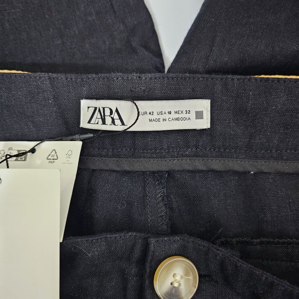 ZARA Womens Sz 10 Linen Blend Straight Leg Pants Office Siren Casual Work NWT - Picture 7 of 11